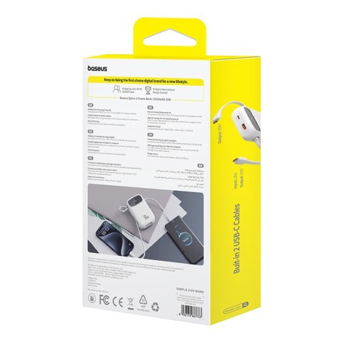 Power bank 10000mAh QPow 2 30W z wbudowanymi kablami USB-C - biały BASEUS