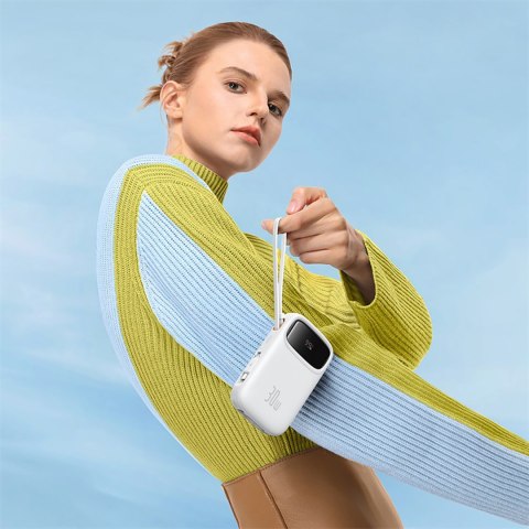 Power bank 10000mAh QPow 2 30W z wbudowanymi kablami USB-C - biały BASEUS