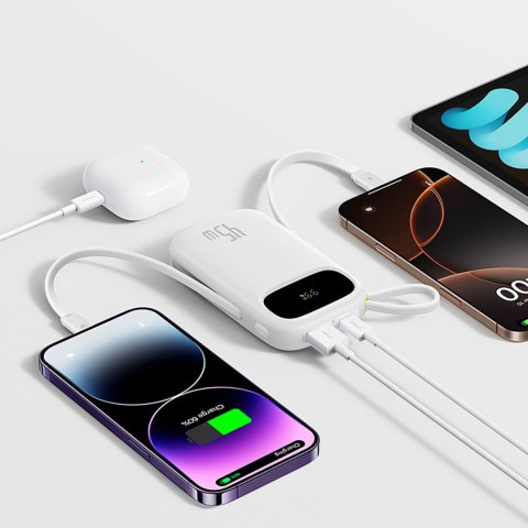 Powerbank 20000mAh 45W z wyświetlaczem kablami USB-C iPhone Lightning - biały BASEUS