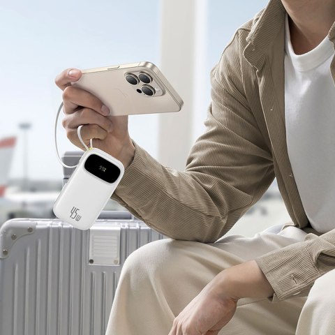 Powerbank 20000mAh 45W z wyświetlaczem kablami USB-C iPhone Lightning - biały BASEUS