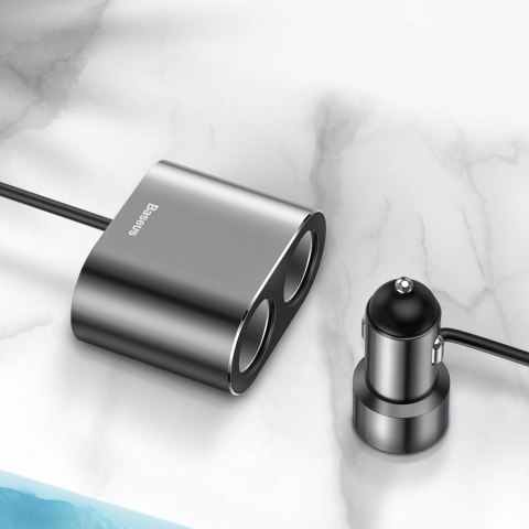 Rozdzielacz gniazda zapalniczki samochodowej ładowarka 2x USB 3.1A 17W czarny BASEUS