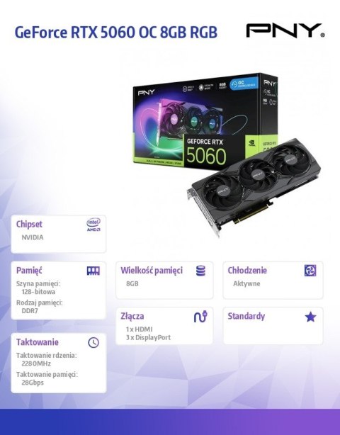 Karta graficzna GeForce RTX 5060 OC 8GB RGB VCG50608TFXXPB1-O PNY