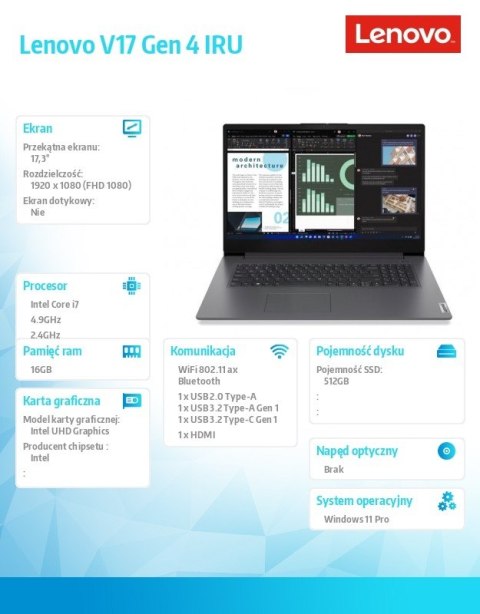 Notebook V17 G4 83A2004HPB W11Pro i7-13620H/2X8GB/512GB/INT/17.3 FHD/Iron Grey/3YRS OS + 2Yr CI Lenovo