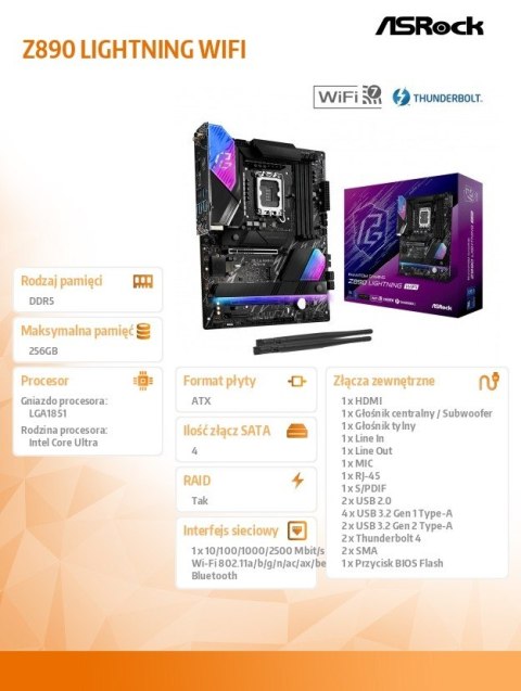 Płyta główna Z890 LIGHTNING WIFI ATX ASRock