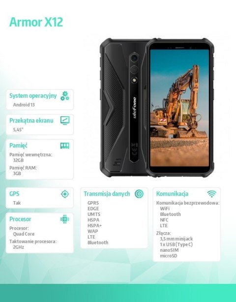 Smartfon Armor X12 4G 3/32GB IP69K Czarny ULEFONE