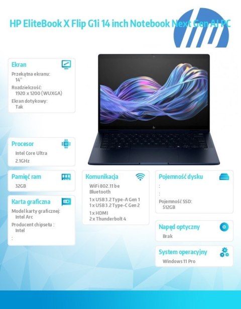 Notebook EliteBook X Flip G1i U5 228V/512GB/32GB/W11P/14.0 B9ZX7ET HP Inc.