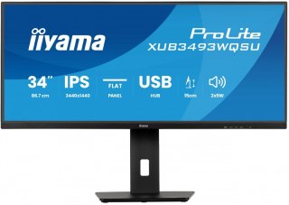 Monitor ProLite 34 cale XUB3493WQSU-B6 IPS,UWQHD,DP,2xHDMI,HAS,21:9,400cd, 120Hz,1000:1,1ms, USB HUBx4, 2x5W, IIYAMA