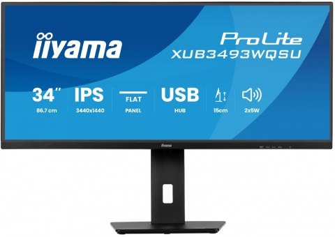 Monitor ProLite 34 cale XUB3493WQSU-B6 IPS,UWQHD,DP,2xHDMI,HAS,21:9,400cd, 120Hz,1000:1,1ms, USB HUBx4, 2x5W, IIYAMA