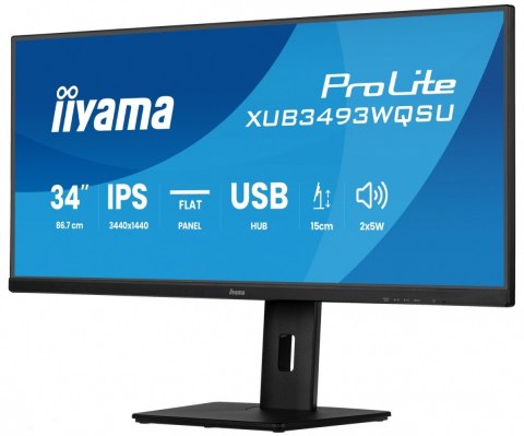 Monitor ProLite 34 cale XUB3493WQSU-B6 IPS,UWQHD,DP,2xHDMI,HAS,21:9,400cd, 120Hz,1000:1,1ms, USB HUBx4, 2x5W, IIYAMA