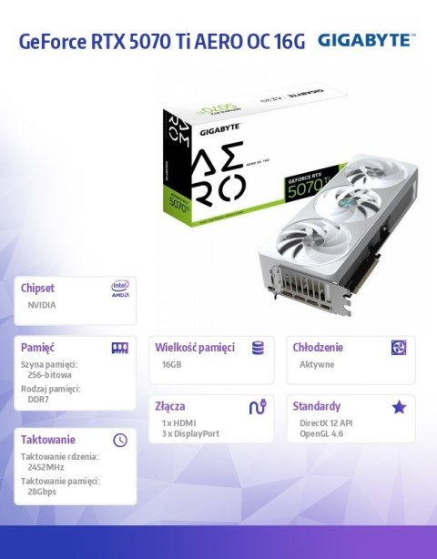 Karta graficzna GeForce RTX 5070 Ti AERO OC 16G 256BIT GDDR7 3DP/HDMI Gigabyte