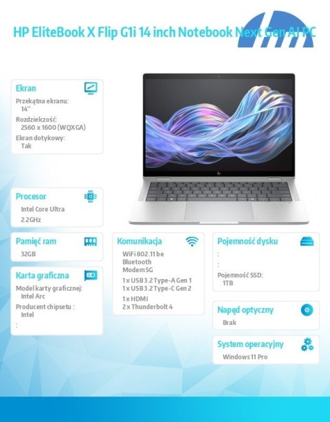 Notebook EliteBook X Flip G1i U7 258V 1TB/32GB/W11P/14 B9ZX5ET HP Inc.