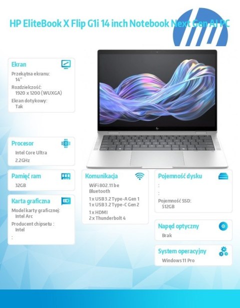 Notebook EliteBook X Flip G1i U7 258V 512GB/32GB/W11P/14.0 B9ZX4ET HP Inc.