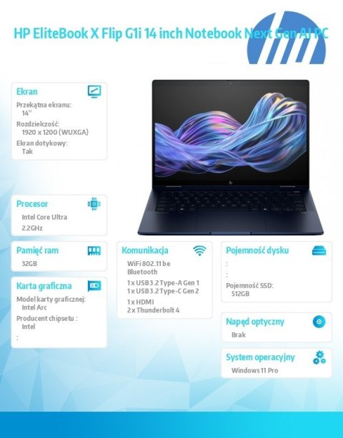 Notebook EliteBook X Flip G1i U7 258V 512GB/32GB/W11P/14 B9ZX8ET HP Inc.