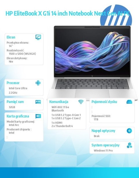 Notebook EliteBook X G1i U7 268V 1TB/32GB/W11P/14 B9ZY3ET HP Inc.