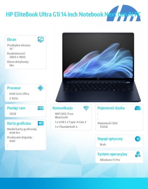 Notebook EliteBook Ultra G1i U5 228V/512GB/32GB/W11P/14.0 B9ZW8ET HP Inc.