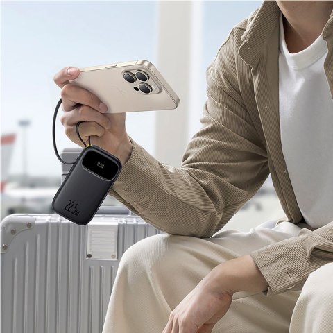 Powerbank 20000mAh 22.5W z wyświetlaczem kablami USB-C iPhone Lightning - czarny BASEUS