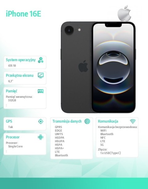 IPhone 16E 512GB czarny Apple