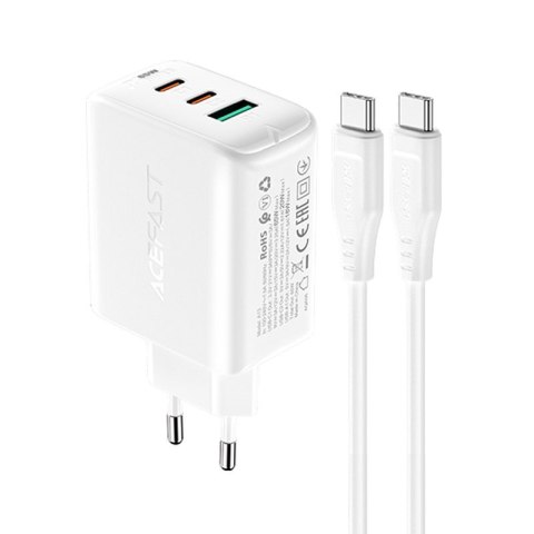 2w1 Ładowarka sieciowa 2x USB-C USB 65W + kabel USB-C biały ACEFAST