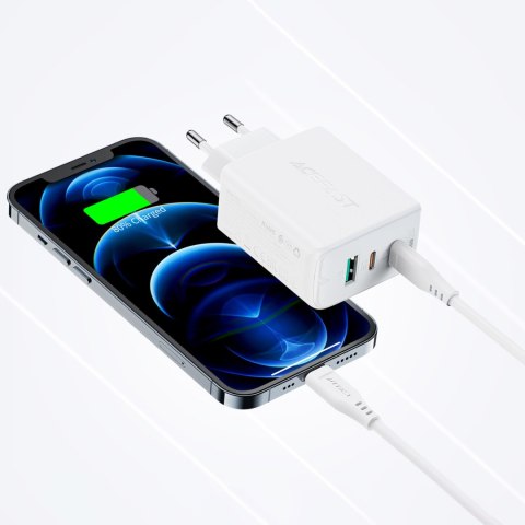 2w1 Ładowarka sieciowa 2x USB-C USB 65W + kabel USB-C biały ACEFAST