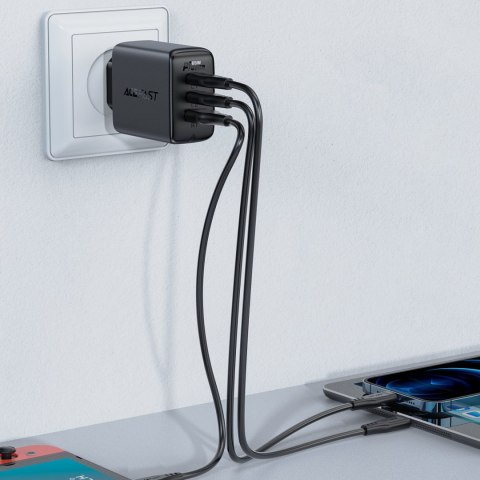 2w1 Ładowarka sieciowa 2x USB-C USB 65W + kabel USB-C czarny ACEFAST