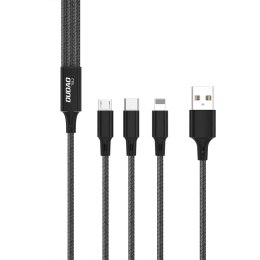 3w1 Kabel przewód uniwersalny do ładowania USB-C microUSB Lightning 1,2m czarny