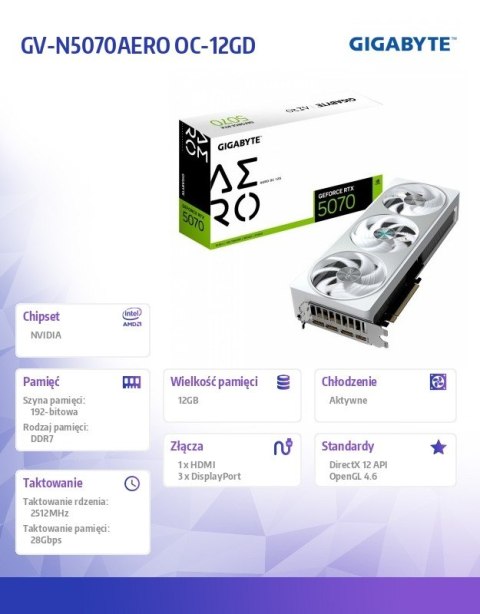 Karta graficzna GeForce RTX 5070 AERO OC 12GB GDDR7 192bit HDMI/3DP Gigabyte
