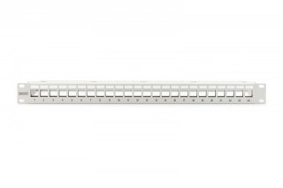Panel krosowy (patch panel) modularny 19" 24 porty pod moduły keystone, 1U, ekranowany, prowadnica kabli, pola opisowe, szary Digitus