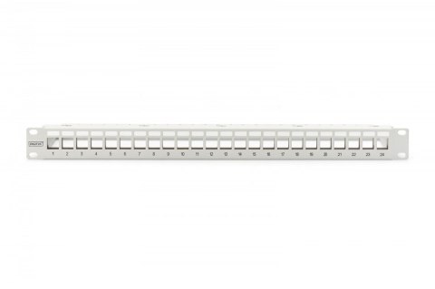 Panel krosowy (patch panel) modularny 19" 24 porty pod moduły keystone, 1U, ekranowany, prowadnica kabli, pola opisowe, szary Digitus