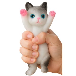 Gniotek Sensoryczny Miękki Kotek Leżący Sierść Biało-Szary 13 x 6,5 cm LEAN TOYS