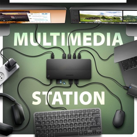 HMC-U4 Wieloportowy hub USB 12in1, USB 4.0 40Gbps, 3x USB-A, 2x USB-C, GLAN, HDMI 8K, DP 8K, PD 100W, HQ audio 24bit, UHS II SD/ AXAGON