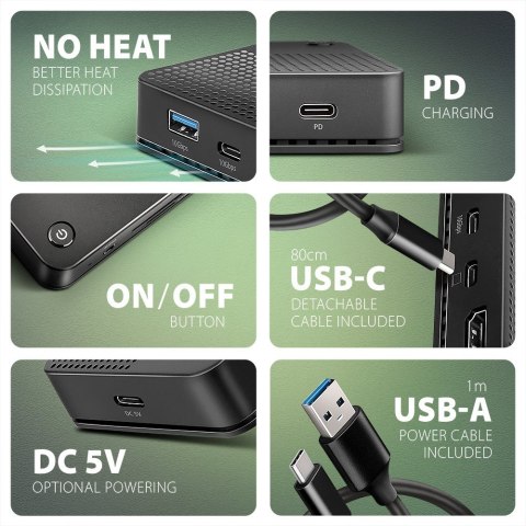 HMC-U4 Wieloportowy hub USB 12in1, USB 4.0 40Gbps, 3x USB-A, 2x USB-C, GLAN, HDMI 8K, DP 8K, PD 100W, HQ audio 24bit, UHS II SD/ AXAGON