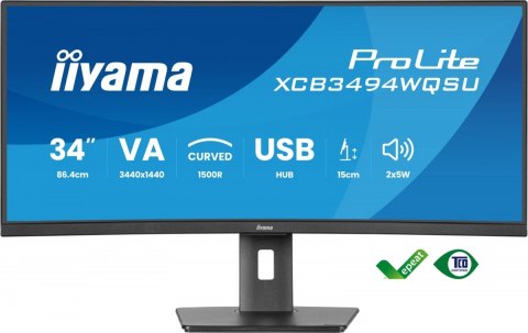 Monitor 34 cali XCB3494WQSU-B1 VA,UWQHD,1500R,2xHDMI,DP,2xUSB,2xUSB-C IIYAMA