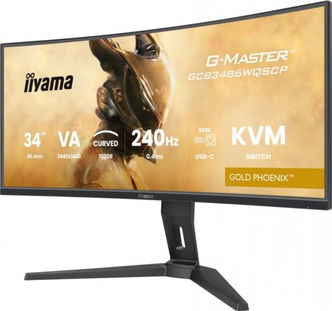 Monitor G-Master 34 cale GCB3486WQSCP-B1,VA,UWQHD,240HZ,0.4ms,1500R,HDR400,500cd,21:9,HDMI (2.1), USB-C dock 95W, RJ45, 2x5W, KV IIYAMA