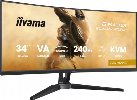 Monitor G-Master 34 cale GCB3486WQSCP-B1,VA,UWQHD,240HZ,0.4ms,1500R,HDR400,500cd,21:9,HDMI (2.1), USB-C dock 95W, RJ45, 2x5W, KV IIYAMA