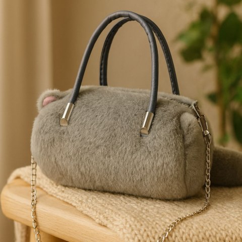 Pluszowa Torebka W Kształcie Kota Uchwyty Łańcuszek Szara LEAN Toys