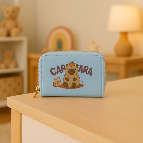 Portfel Dwukomorowy Przegrody na Karty Kapibara Niebieski 12,5 x 8,5cm LEAN