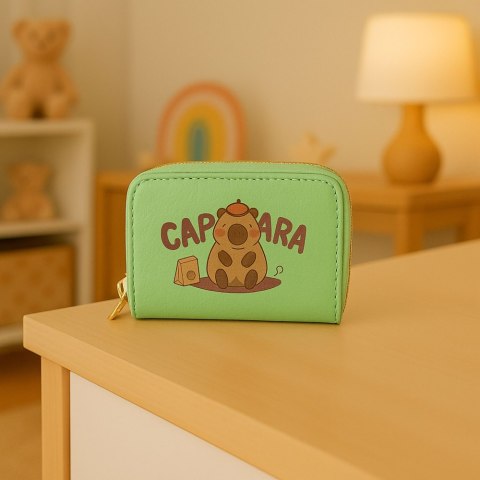 Portfel Dwukomorowy Przegrody na Karty Kapibara Zielony 12,5 x 8,5cm LEAN