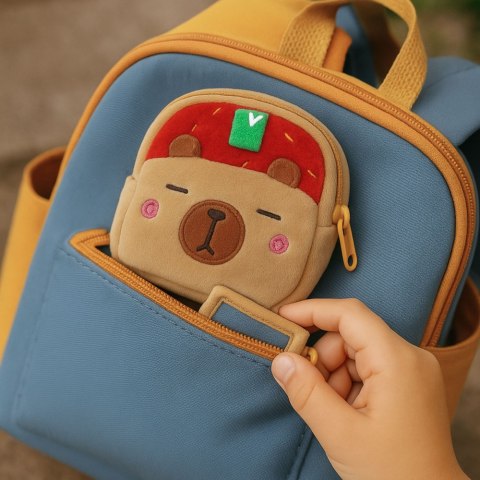 Portfelik Pluszowy Z Brelokiem Kapibara Truskawka Czerwona 9,5 x 8 cm LEAN