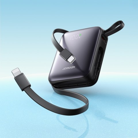 Powerbank 10000mAh 22.5W z wbudowanymi kablami USB-C Lightning - czarny JOYROOM