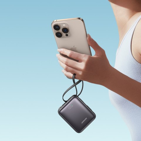 Powerbank 10000mAh 22.5W z wbudowanymi kablami USB-C Lightning - czarny JOYROOM