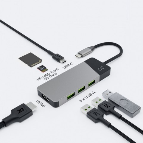 Hub adapter USB-C Connect 3xUSB 3.1 HDMI 4K 60Hz USB-C PD 85W Green Cell