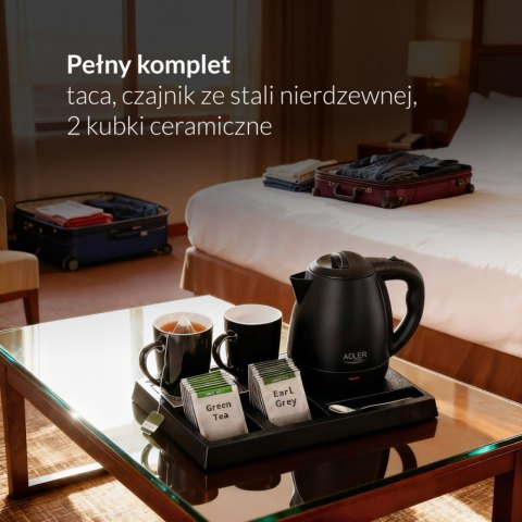 Czajnik hotelowy AD 1387 z tacką z 2 kubkami 1l, inox Adler