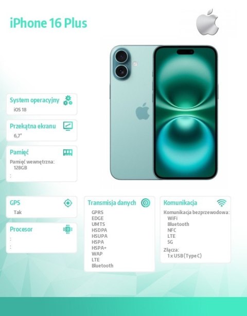 IPhone 16 Plus 128GB - Berylowa zieleń Apple