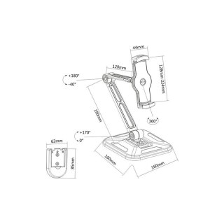 Ramię biurkowe/ścienne do Tabletu i iPad 4,7-12cali regulowane czarne Techly