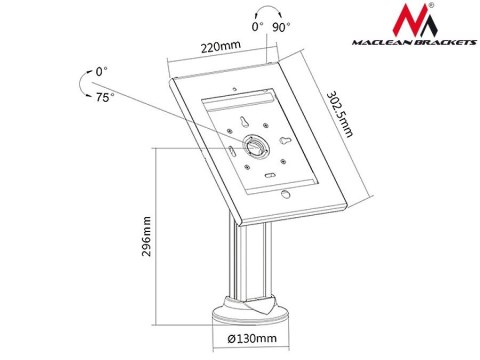 Stojak, uchwyt reklamowy do tabletu, biurkowy z blokadą, MC-677 iPad 2/3/4/Air/Air2 Maclean
