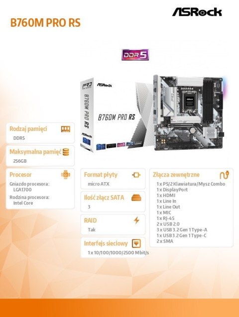 Płyta główna B760M Pro RS s1700 4DDR5 DP/HDMI mATX ASRock