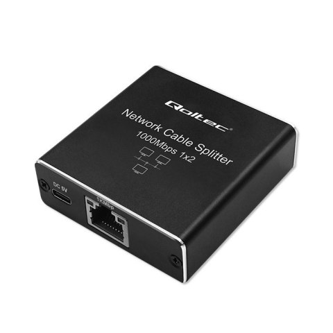 Rozdzielacz Splitter mini SWITCH 1x2 port RJ45 | 1000Mbps | USB-C| Aluminium Qoltec