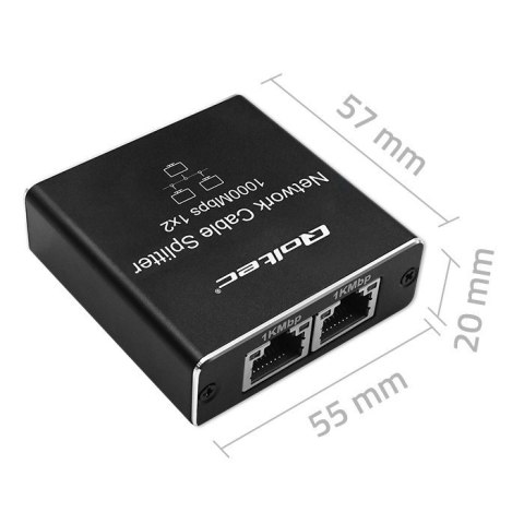 Rozdzielacz Splitter mini SWITCH 1x2 port RJ45 | 1000Mbps | USB-C| Aluminium Qoltec