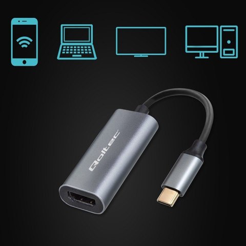 Adapter aluminiowa przejściówka USB-C na HDMI 4K | 60Hz | 32AWG Qoltec