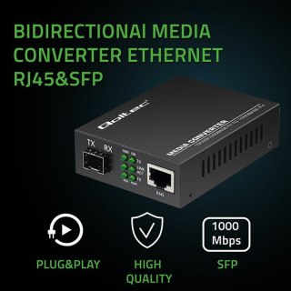 Dwukierunkowy Media Konwerter SWITCH Ethernet 1x RJ45 1x SFP | 1000Mb/s | 5V Qoltec